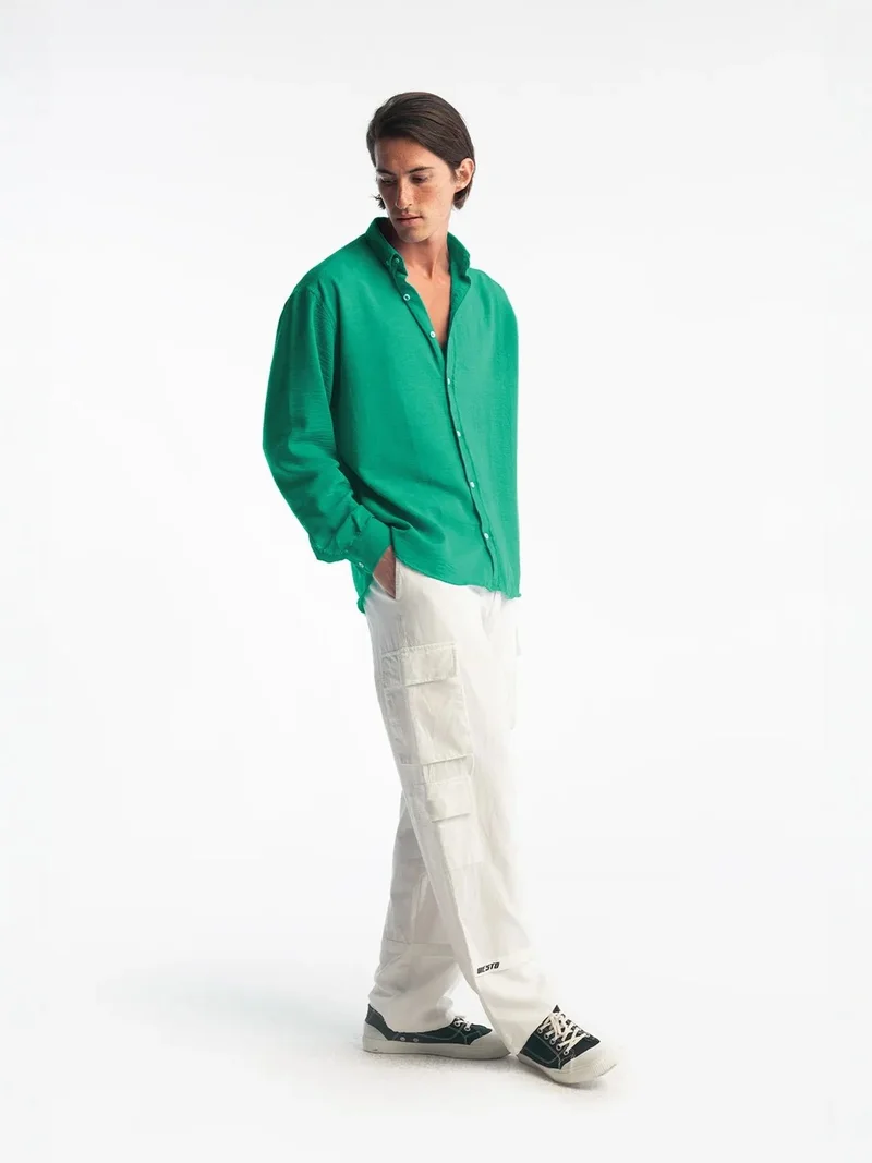 جيستو GIESTO Oversized Button-Up Long Sleeve Shirt